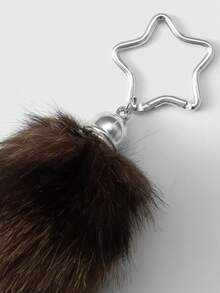 ROMWE Goth 1件装 时尚复古风 优雅可爱 仿毛皮棕色条纹逼真狐狸尾巴钥匙扣/钥匙圈，女士配饰，适合日常使用和送礼 - 棕色-2 - 查看 9