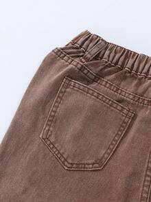 SHEIN ChillGRL Quần jeans ống đứng cạp chun có túi phẳng phong cách Y2K cho bé gái tuổi teen, quần jeans rộng màu nâu dễ thương, thích hợp mặc hàng ngày. - Cà phê nâu - Xem 6