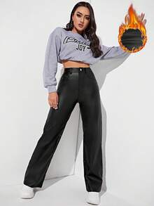 SHEIN MOOSTA Women's Solid Color Straight Leg Pants, Fashionable And Versatile, Autumn/Winter