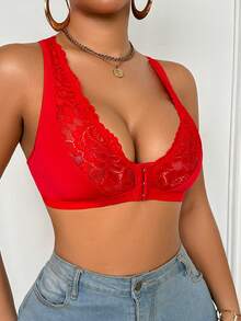1 Stück Weihnachts-Spitzen-Patchwork Vorderverschluss Drahtloser BH Damen Wäsche BH
