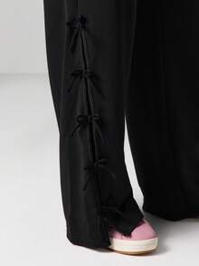 Missguided x Playboy 宽腿图案慢跑裤，侧面系带细节和印花 - 黑色 - 查看 3