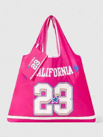 Grunge Punk Borsa a tracolla pieghevole di stile minimalista con stampa di numeri, ampia capacità, borsa della spesa portatile con portamonete