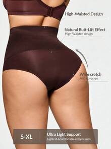 SHAPORA Women's Solid Color Minimalist High Waist Shapewear Bottom - Coffee Brown - View 2