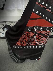 Flirla Plus Size Punk Digital Print Fashion Pants - Coffee Brown - View 7