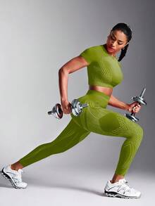 Powerista Quần legging nữ dáng cong liền mạch co giãn cao dùng khi chạy bộ và tập thể dục - Màu xanh Ô liu - Xem 2