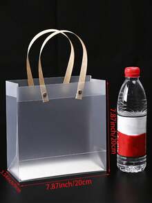 10 piezas Bolsas de regalo transparentes con asas, bolsas de plástico reutilizables con asas de paja marrón, bolsas de regalo traslúcidas con escarcha para el Día de San Valentín, bodas, cumpleaños, Día de la Madre, graduación, decoraciones de Halloween, suministros para fiestas de Halloween, decoraciones navideñas, suministros para fiestas navideñas - transparente - Ver 6