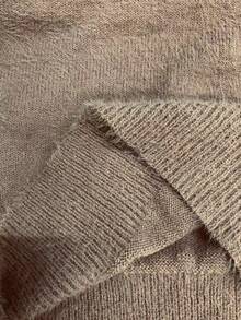 SHEIN Clasi Áo len cổ tròn đính hạt thanh lịch dành cho nữ, trang phục thu đông cho năm mới - Màu Khaki - Xem 6