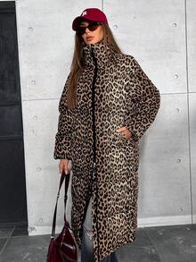 Aveloria Affinna Long & Lightweight Women's Stylish Fashionable Casual Random Leopard Pattern PrintPadded Insulated Polyfill Synthetic Insulation Winter Coat Winter Jacket Jacket, Winter Clothes Cheetah Print - Multicolor - View 6