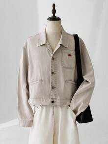 ESTAVOR Men's Casual Retro Long Sleeve Denim Jacket, Autumn - White - View 3