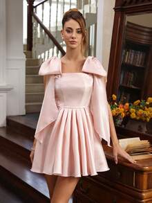 Glamine Charm 女式蝴蝶结性感泡泡裙迷你连衣裙、派对连衣裙 - 粉色 - 查看 5