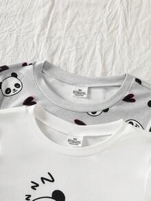 4pcs Girls Panda & Heart Print Long Sleeve Top And Leggings Set, Comfortable Casual Loungewear For Spring/Autumn - Multicolor - View 4