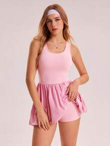 Gameset SHEIN Sport 女式休闲运动网球健身无袖连衣裙 - 粉色 - 查看 4