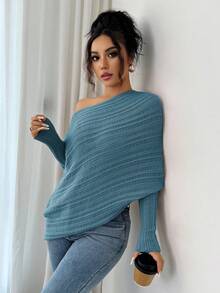 Elenzga 女士秋冬 Anneusta 上衣，节日/庆典，独立日红色，音乐会，复古斯德哥尔摩街头风格，教师/办公室穿着，精致优雅的不对称领口长袖撞色袖口，特殊针织工艺，简约百搭针织毛衣 - 綠色 - 查看 4