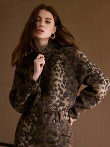 MOTF PREMIUM LEOPARD PRINT STAND COLLAR OVERSIZED JACKET, AUTUMN/WINTER - Mocha Brown - View 5