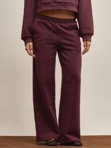 MUSERA 可调节腰带直筒运动裤，仅裤子，优雅秋冬圣诞可爱派对新年款 - 紫紅色 - 查看 2