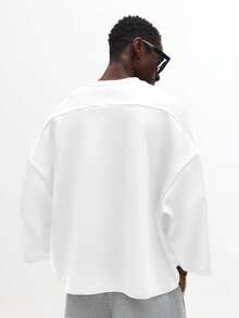 SUMWON Tee-shirt col rond à manches longues oversize pour le confort quotidien du streetwear casual - Blanc - Voir 2