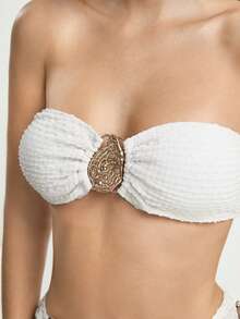 CAJUNI Bikini Set With Too, Bottom And Skirt - White - View 7