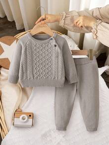 Souflis Souflis Bộ quần áo len dệt kim màu xám cho bé trai mặc ngoài trời, mềm mại và thoải mái, thích hợp mặc hàng ngày, ngoài trời, du lịch, nghỉ dưỡng, ở nhà, nhà trẻ và chơi đùa, mùa xuân/thu/đông - màu xanh lá - Xem 1