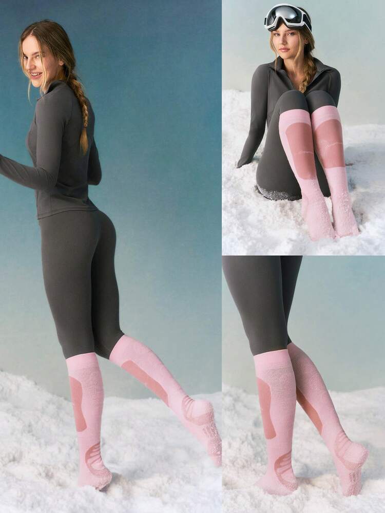 1-Pair Skiing Collection Frost Ease Cozy Warm Merino-Wool Blend Arch Ankle Support Cuffs Seamless Toe Knee-High Socks Outdoor  Daily Active Wear Spring Summer