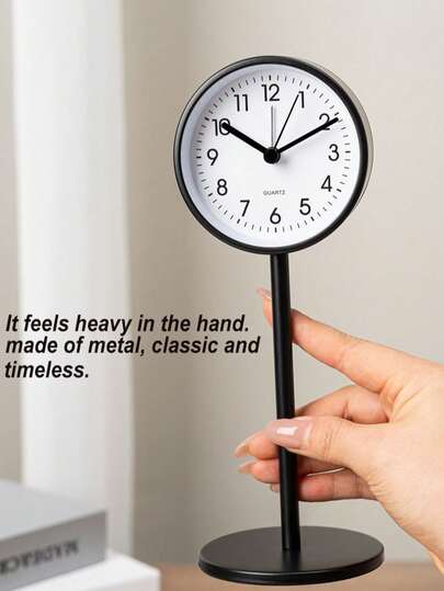 1pc Black Minimalist Metal Bedside Alarm Clock, Decorative For Bedroom, Office, Living Room, Silent Operation, Won't Disturb Rest Or Reading, Suitable For Dorm, Back To School, Home Decor, Study Supplies