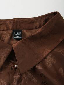 Franclia Elegant French Style Solid Color Satin Jacquard Blouse, Casual Everyday Wear, Office Commute, Suitable For Women, Spring/Autumn - Brown - View 3