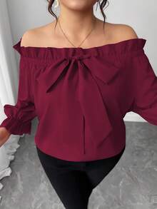 Elenzga Áo cánh trễ vai tay lửng thời trang đơn giản cỡ lớn dành cho nữ, đa năng khi đi làm hàng ngày, thanh lịch và thời trang - Màu Đỏ Sâu - Xem 4