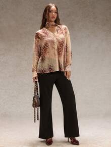 Glamine Blusa de manga larga suelta y delgada con decoración de flores 3D y estampado de leopardo para mujer, otoño - Multicolor - Ver 4
