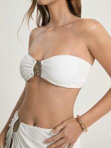 CAJUNI Bikini Set With Too, Bottom And Skirt - White - View 5