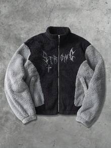 ROMWE MEN Street Life Men's Autumn/Winter Cross Street Fashion Contrast Color Long Sleeve Jacket - Black - View 4