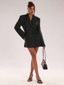 SHEIN BAE Women's Solid Color Crossed Wrap Long Sleeve Fashionable Versatile Blazer - Black - View 3