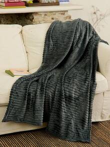 Cirelle 1pc Deep Gray Stripe Sherpa Fleece Soft & Cozy Throw Blanket, Suitable For Bedroom And Guest Room - Dark Grey - View 1