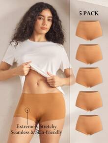 Ocili 5pcs/Pack Seamless Mid-Waist Briefs, Leisure Minimalist Comfortable Underwear