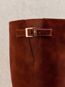 SHUZIA Women's Comfortable Chunky Lug Sole Knee High Boots With Adjustable Buckle - Brown - View 6