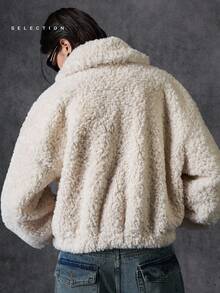 LYSMO Chaqueta de mujer de unicolor y suave, versátil y de moda, para otoño/invierno - Beis - Ver 2