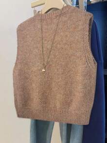 GlowEve Damen Rundhals-Ärmellose Lässig Strickweste