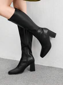 CUCCOO BIZCHIC Women's Pointed Toe Fashionable Black Knee-High Boots - Black - View 1