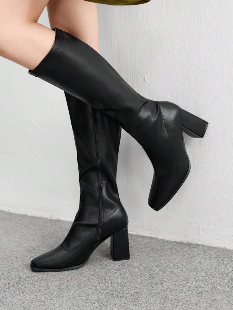 CUCCOO BIZCHIC Women's Pointed Toe Fashionable Black Knee-High Boots