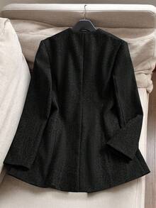 Franclia 女士优雅V领修身大衣，秋冬款 - 黑色 - 查看 2