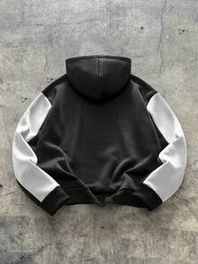 AXEPEAK Herren Kontrast-Farbblock Langarm Lässig Modisch Street Hoodie Sweatshirt - Weiss - Übersicht 2