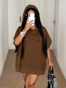 Maweii Große Größen einfarbiger, lässig locker sitzender Sweatshirt - Braun - Übersicht 4