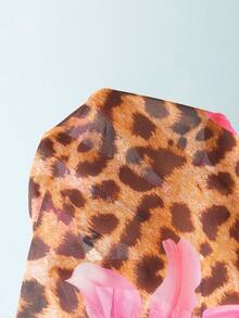 SHEIN Bộ 3 món đồ bơi bikini họa tiết hoa báo và hoa ly cho bé gái tuổi teen, nhiều màu sắc thời trang nhiệt đới, kèm khăn choàng Sarong, thích hợp cho kỳ nghỉ hè - Nhiều màu - Xem 5