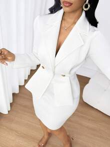 SHEIN Lady Bộ vest cổ ve trắng thời trang và thanh lịch dành cho nữ - trắng - Xem 8