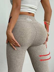Coolane Damen Herbst/Winter Streetwear Lässig Minimalistisch Basic Alltagskleidung Rippenstruktur Strick Dehnbar Bequem Beige Fleece Leggings/Strumpfhosen - Aprikosenfarben - Übersicht 2