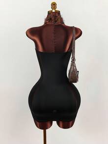 Amplova Váy ôm sát mini phối lưới, cổ yếm hở lưng gợi cảm & thời thượng, thích hợp cho các buổi hẹn hò, tiệc tùng, năm mới, thu đông - Nhiều màu - Xem 2