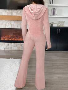 SHEIN EZwear 女式罗纹保暖内衬两件套，适合秋冬季日常穿着 - 粉色 - 查看 2