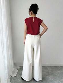 Franclia 女士优雅时尚圆领无袖宽松上衣和阔腿褶皱宽松裤两件套 - 彩色 - 查看 2