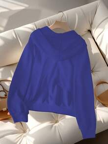 GlowEve Áo nỉ trùm đầu tay dài có dây rút họa tiết trái tim đơn giản dành cho nữ - Xanh đậm - Xem 2