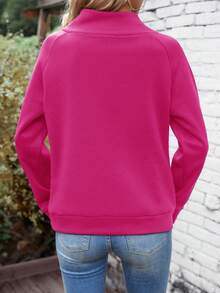 SHEIN LUNE Áo nỉ lông cừu ấm áp cổ cao tay raglan đơn sắc dành cho nữ - Màu Hồng Tươi - Xem 2