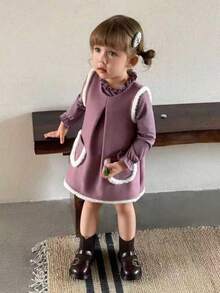 SHEIN 女宝宝秋冬新款优雅公主裙套装 - 紫色 - 查看 5