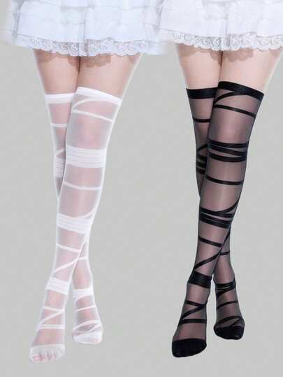 Anime 1 par de calcetines sobre la rodilla de estilo minimalista puro, calcetines escolares de color blanco sólido y sexy, medias elásticas ultra delgadas y transparentes